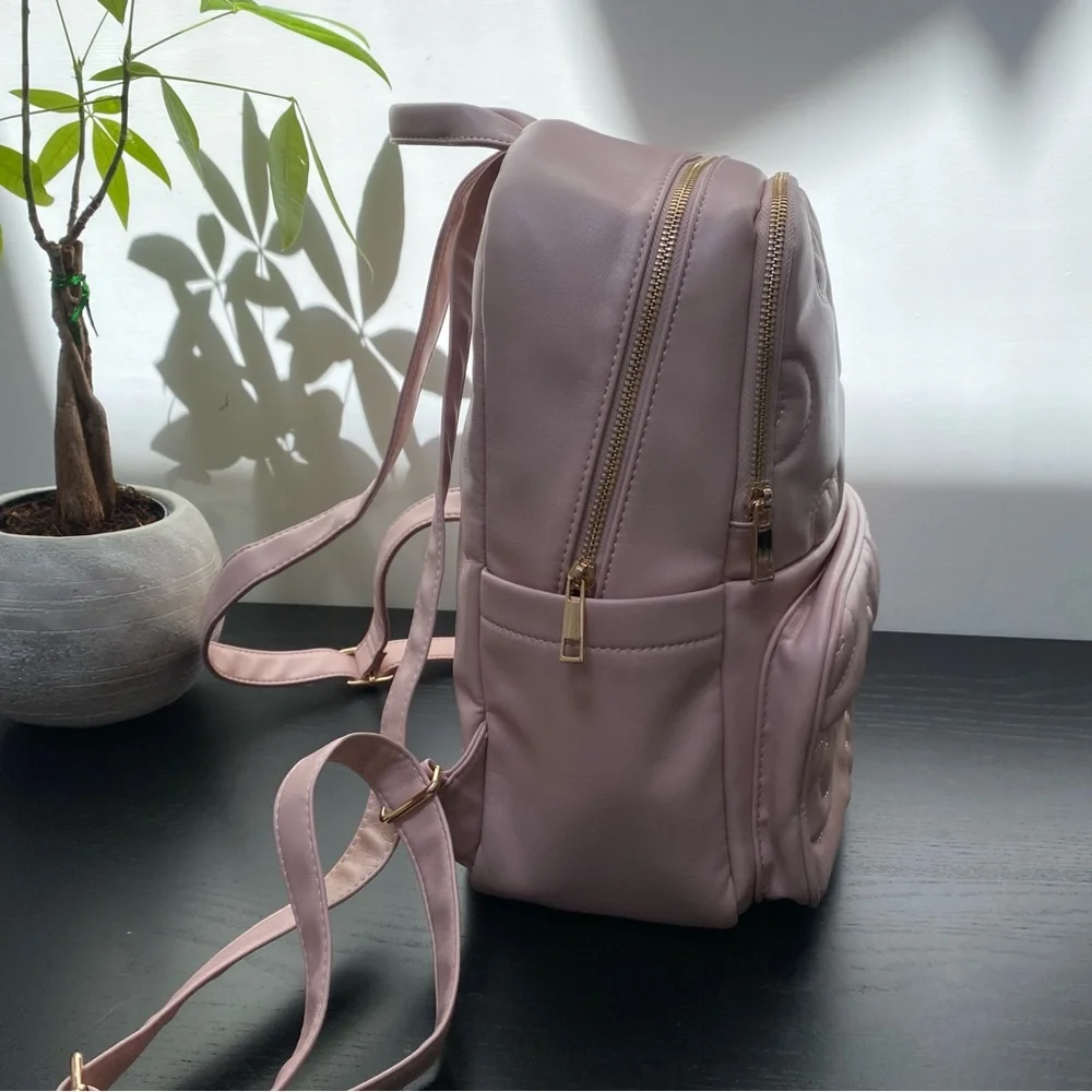 Like Dreams Crush Embossing Pink Quilted Heart-Patterned Backpack
